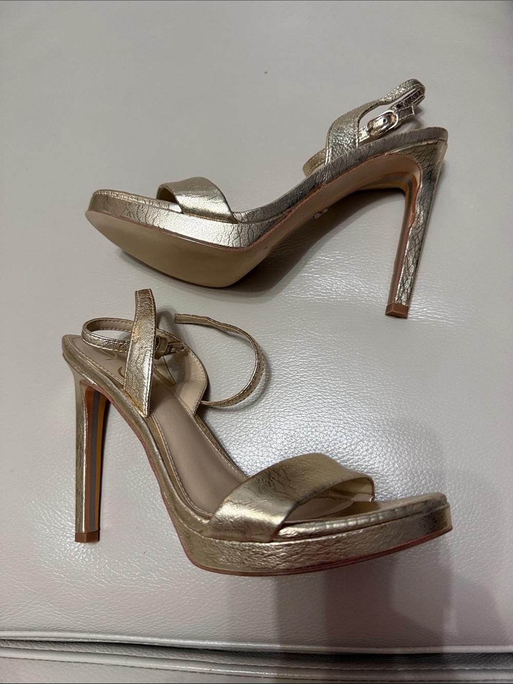 Sam Edelman Metallic Gold Strappy Platform Heels
